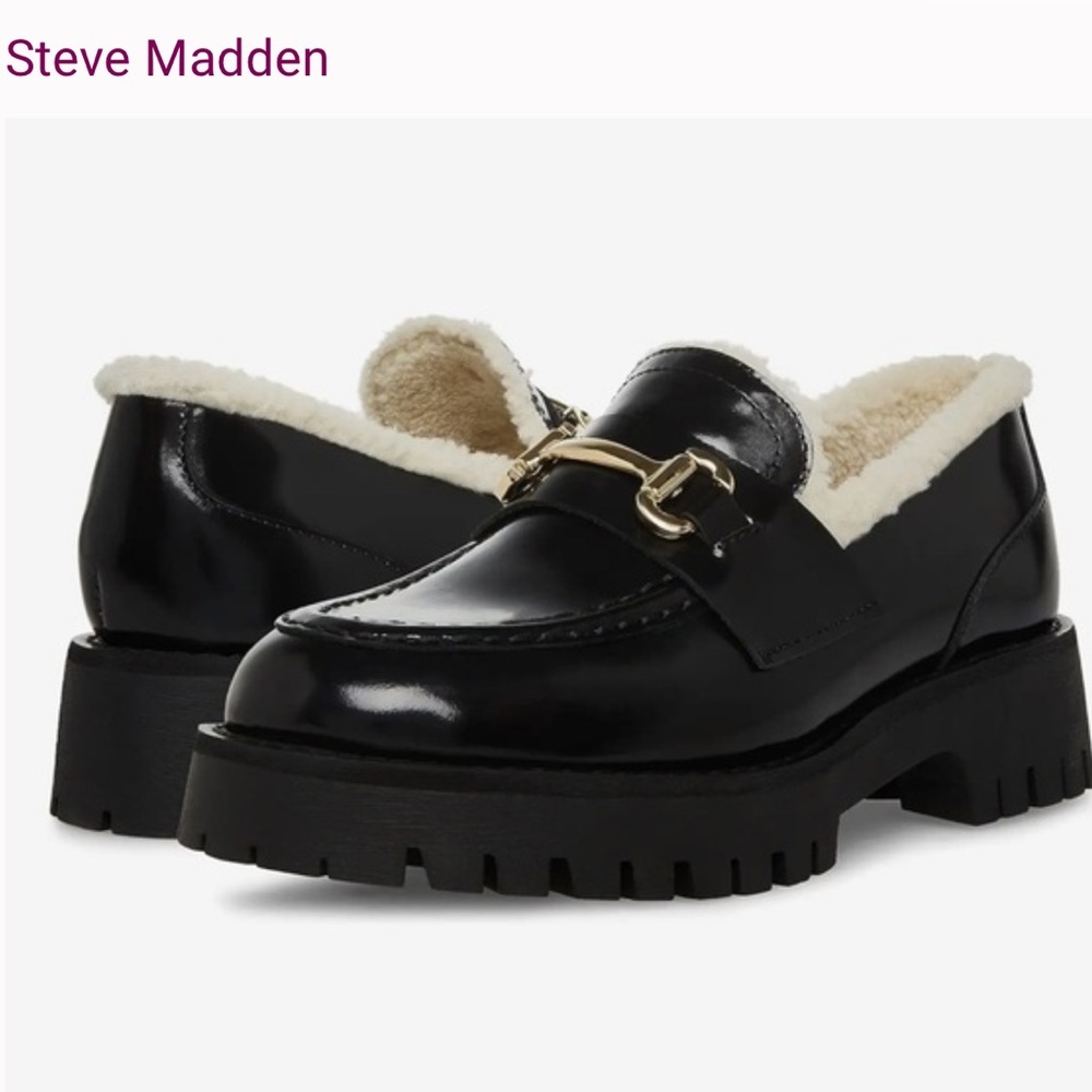 Steve Madden Black Loafers with Gold Detail size 7.5 - Picture 1 of 11